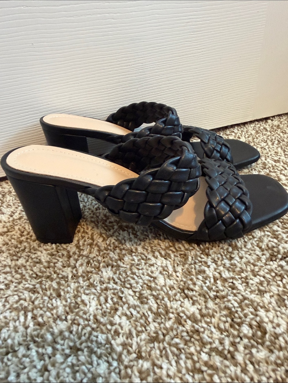 Women’s Black Braided Block Heel Slide Sandals - 3in Heel